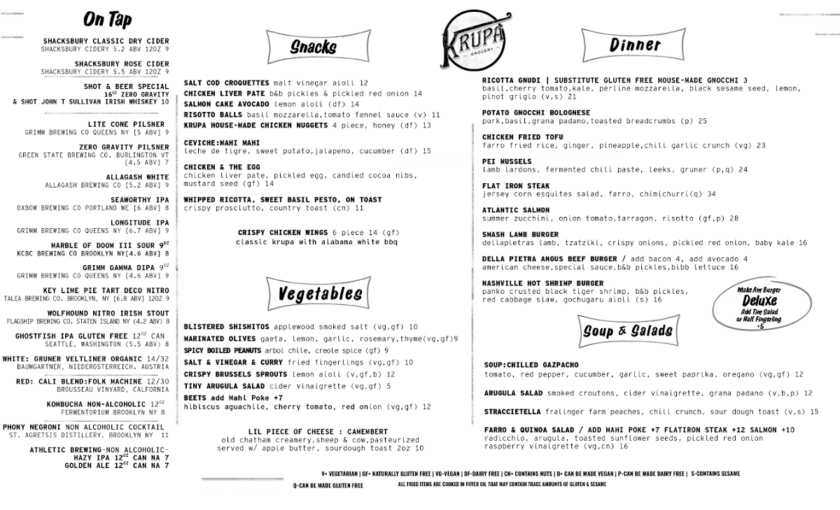 Krupa Grocery Menu - Image 1